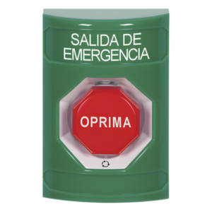 Botón de Salida de Emergencia / Texto en Español / Acción Mantenida / LED de Iluminación / Cubierta Transparente / UL cUL ADA