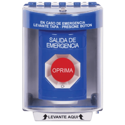 Botón Multipropósito de Superficie / Texto Salida de Emergencia en Español / Relevadores Dobles Forma C / Tapa de Policarbonato / Llave para Restablecer / Interior/Exterior