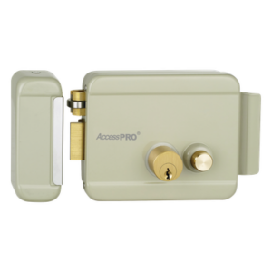Cerradura Eléctrica con Botón de Salida / Doble Cerrojo / 12 VCA 2.5 A / Pulsos de 2 Seg / Exterior Izquierda
