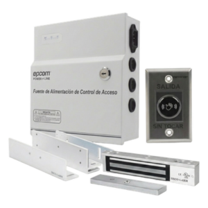 Kit de Control de Acceso / Fuente 12 VCD 5A / Chapa Magnética 600 lbs / Botón Sin Contacto / Montajes L y Z / Batería de Respaldo Opcional