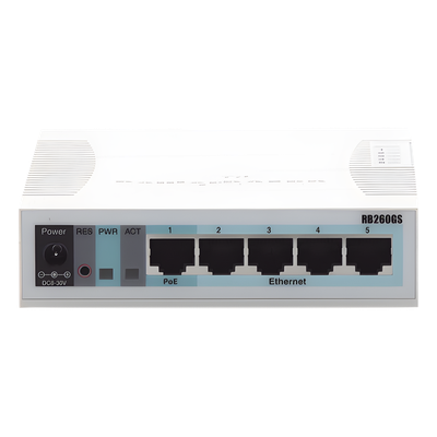 Switch SOHO / 5 Puertos Gigabit / 1 Puerto SFP / PoE Pasivo / SwOS