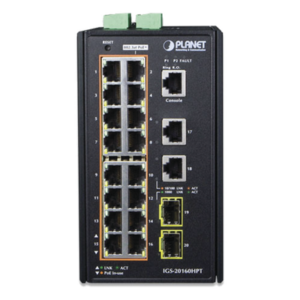 Switch Industrial Administrable / 16 Puertos PoE+ Gigabit / 2 Puertos Gigabit / 2 Puertos SFP / IP30 / -40 a 75°C