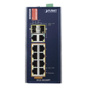 Switch Industrial PoE+ / 8 Puertos 10/100TX / 2 Puertos Gigabit Combo TP/SFP / 240W / -40 a 75°C / Alcance Extendido 250m (820 pies)