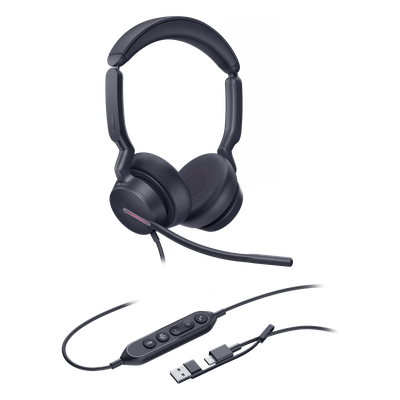 Auriculares Profesionales USB / Cancelación de Ruido IA con 3 Micrófonos / Altavoz 35 mm con EQ Dinámico / USB-C/A Plug-and-Play / Indicador de Ocupado / Compatible Microsoft Teams