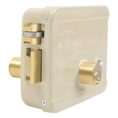 Cerradura Eléctrica / Doble Cerrojo / 12 VCC/VCA / Consumo 2 A/4 A / Botón Integrado / Izquierda / Exterior