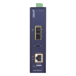 Convertidor de Medios Industrial PoE+ / 1000BASE-LX a 10/100/1000BASE-T / 802.3at / SC Monomodo / 20 km / -40 a 75 °C / IP30 DIN