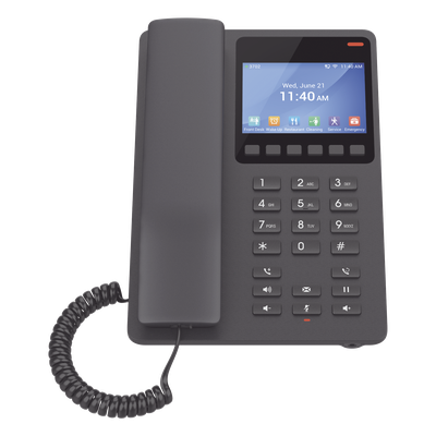 Teléfono IP Hotelero / Wi-Fi 6 Dual Band / 2 Líneas SIP / Pantalla LCD Color / 3 Vías Conferencia / USB-C Carga Rápida