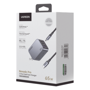 Cargador de Pared / 65W / 3 Puertos / 2 USB-C / 1 USB-A / GaNInfinity / PD3.1 / QC4.0 / Aluminio
