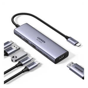 Hub USB-C 6 en 1 / HDMI 4K@60Hz / 4x USB 3.2 Gen 2 10 Gbps / PD 100W / Aluminio / 20 cm