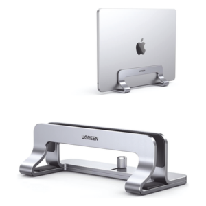 Soporte Vertical para Laptop / Ajustable 12-26 mm / Aluminio y Silicona / Hasta 15.6 pulgadas / Base Antideslizante / Color Plata