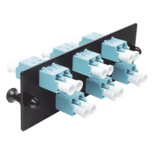 Placa Acopladora de Fibra Óptica / 12 Fibras OM3/OM4 / 6 Conectores LC Dúplex / Cerámica Zirconia / Color Aqua
