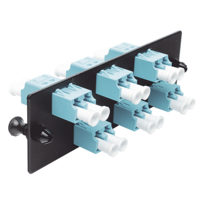 Placa Acopladora de Fibra Óptica / 12 Fibras OM3/OM4 / 6 Conectores LC Dúplex / Cerámica Zirconia / Color Aqua