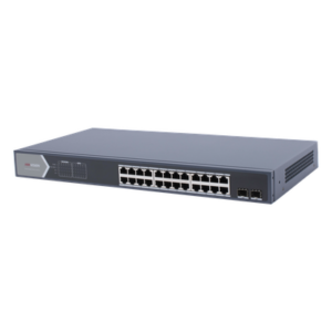 Switch PoE+ Administrable / 24 Puertos Gigabit / 2 Puertos SFP / PoE Extendido 250 m (820.2 ft) / 370 W / 56 Gbps