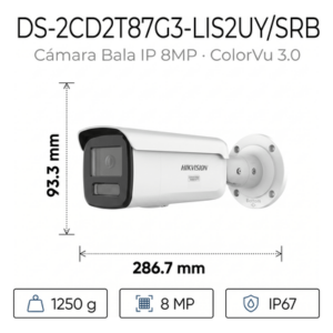 Bala IP 8 Megapixel / Lente 4 mm / 60 mts IR + Luz Blanca / Exterior IP67 / Estrobo Azul y Rojo / WDR 130 dB / ACUSENSE 3.0 / Metal / NEMA 4X / ACUSEEK
