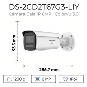 Bala IP / 6 Megapixel / Lente 4 mm / 60 m (197 ft) IR + Luz Blanca / Exterior IP67 / WDR 130 dB / AcuSense 3.0 / Metal / NEMA 4X / AcuSeek