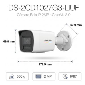 Cámara Bala IP / 2 Megapixel / ColorVu 3.0 / Dual Light 30 m (98.4 ft) / Lente 2.8 mm / 115° / WDR 120 dB / IP67 / PoE