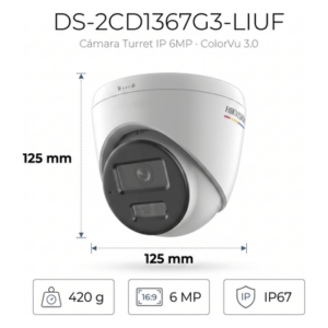 Cámara Turret IP / 6 Megapixel / Dual Light 30 m (98.4 ft) / ColorVu / AcuSense Lite / WDR 120 dB / IP67 / PoE